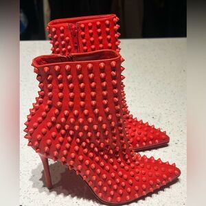 Christian Louboutin red spike leather bootie RARE